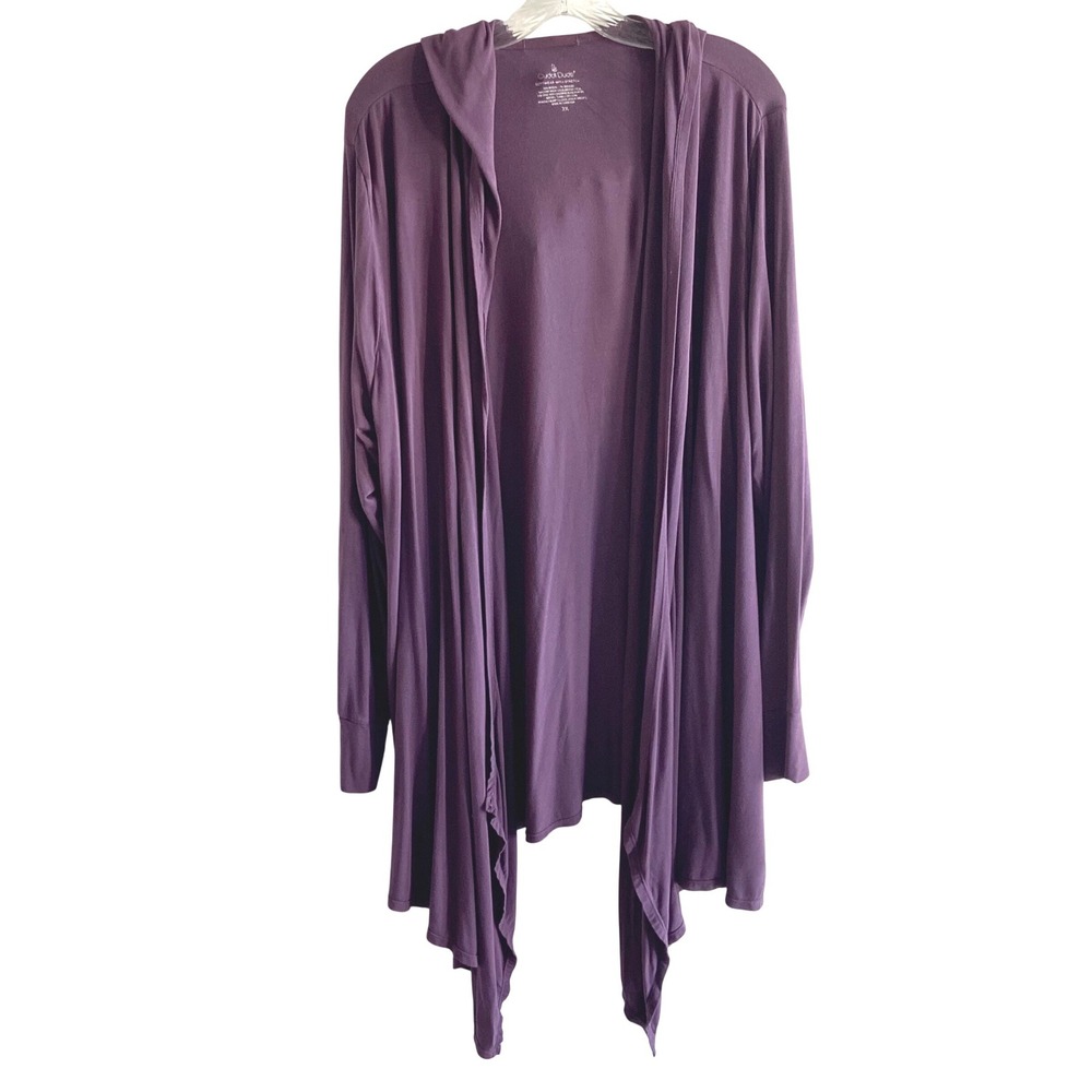 Cuddl Duds Softwear Purple Hooded Open Front Cardigan Handkerchief Hem 2X